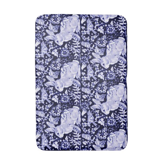 Blaue und weiße Kaninchen Bird Bath Mat Dedham Nav Badematte (Vorderseite Vertikal)