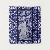 Blaue und weiße Kaninchen Bird Floral Woodland Mar Wandteppich (Vorderseite)