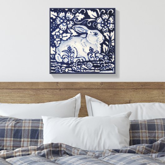 Blaue und weiße Kaninchen Blumenschnecke Blätter C Leinwanddruck (Insitu (Schlafzimmer))