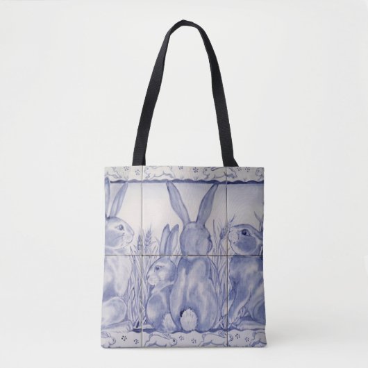 Blaue und weiße Kaninchen Bunny Tile Osterfrühling Tasche (Vorderseite)