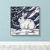 Blaue und weiße Kaninchen Bunny Woodland Schnee Wi Leinwanddruck (Insitu (Holzboden))