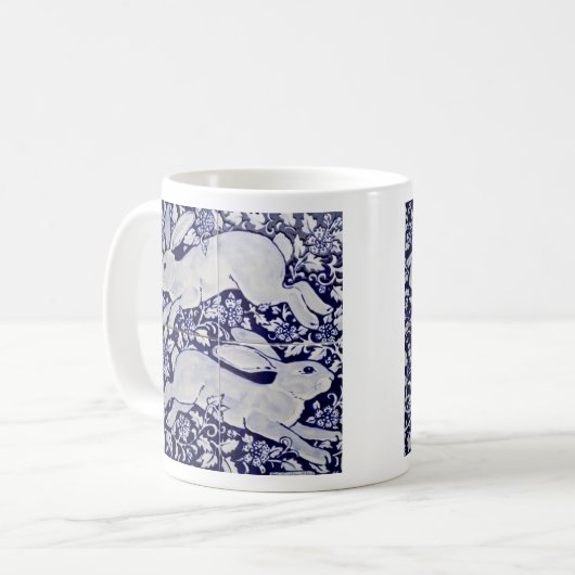 Blaue und weiße Kaninchenhaare Duo Blätter Tile Kaffeetasse (Vorderseite Links)