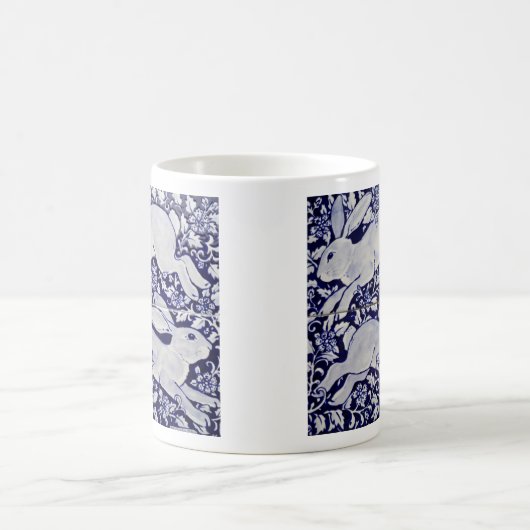 Blaue und weiße Kaninchenhaare Duo Blätter Tile Kaffeetasse (Mittel)