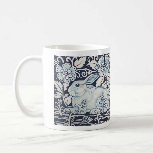 Blaue und weiße Kaninchenmalerei aus Blumenholz Kaffeetasse (Links)
