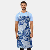 Blaue und weiße Kaninchenvögel Blumenmuster Schürze (Getragen)