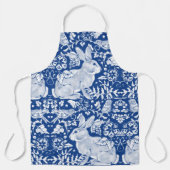 Blaue und weiße Kaninchenvögel Blumenmuster Schürze (Vorderseite)