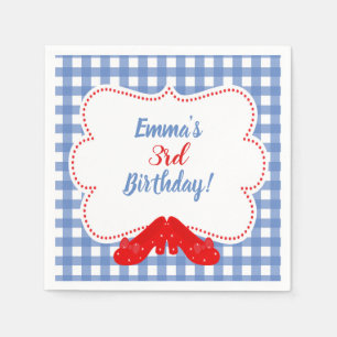 Blaue und weiße karierte Gingham-Rot-Schuh OZ-Part Serviette