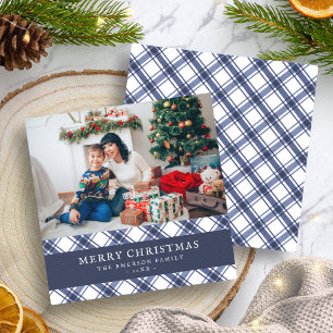 Blaue und weiße karierte Weihnachtskarte Feiertagskarte