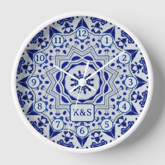 Blaue und weiße Keramik / Tile - Weltkulturen Uhr (Vorderseite)