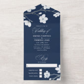 Blaue und weiße Kirschblüten vermischen sich in All In One Einladung (Innen Boden)