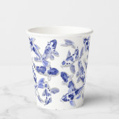 Blaue und weiße Koi Pappbecher (Rückseite)