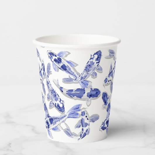 Blaue und weiße Koi Pappbecher (Vorderseite)