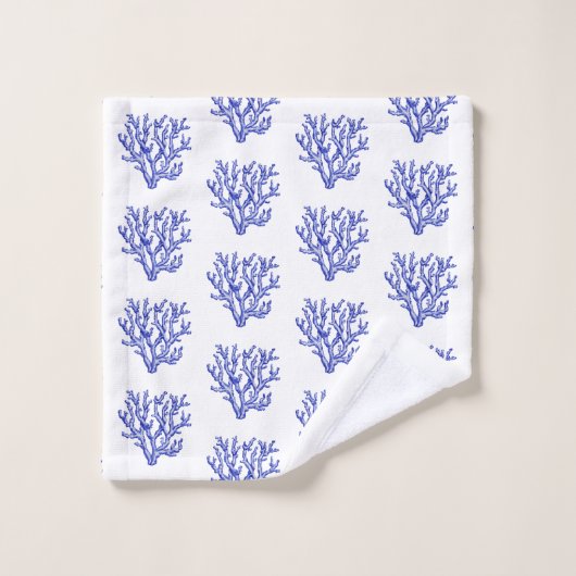 Blaue und weiße Korallen Badhandtuch Set (Waschlappen)