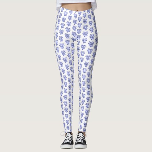 Blaue und weiße Korallen Leggings (Vorderseite)