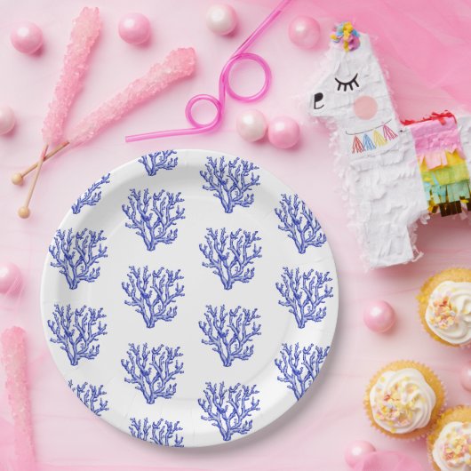 Blaue und weiße Korallen Pappteller (Party)