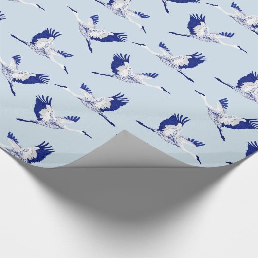 Blaue und weiße Krane Geschenkpapier (Ecke)