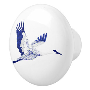 Blaue und weiße Krane Keramikknauf