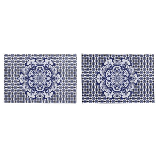 Blaue und weiße Kreatur Mandala Kissenbezug (Rückseite-Set)