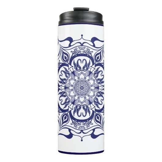 Blaue und weiße Kreatur Mandala Thermal Tumbler Thermosbecher (Vorderseite)