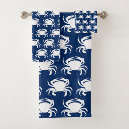 Blaue und weiße Krebse Badhandtuch Set