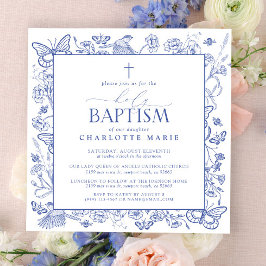 Blaue und weiße Kreuzung Heilige Taufe Blumenschme Einladung