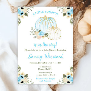 Blaue und weiße Kürbisse Baby Shower Einladung