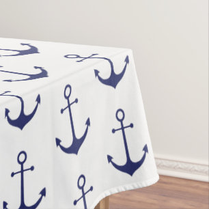 Blaue und weiße Küstenlinie des Nautikankers Tischdecke