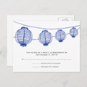 Blaue und weiße Lanterns HochzeitsrSVP Einladungspostkarte (Vorne/Hinten)
