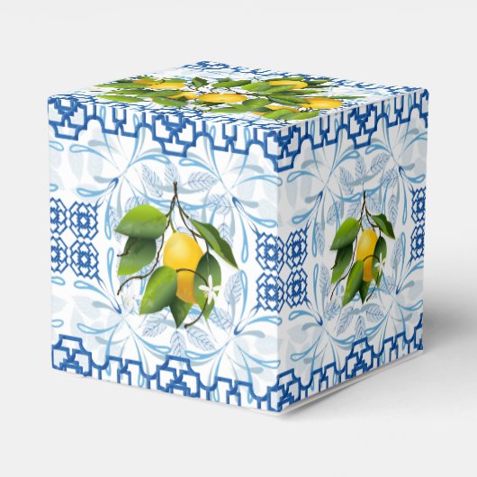 Blaue und weiße Lemon Mittelmeer Hochzeit Geschenkschachtel (Rückseite)