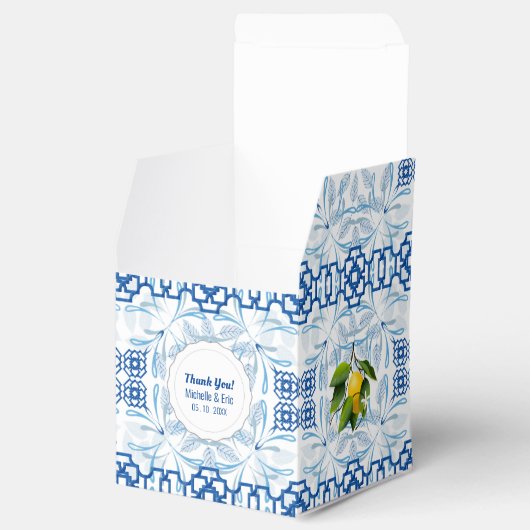 Blaue und weiße Lemon Mittelmeer Hochzeit Geschenkschachtel (Geöffnet)