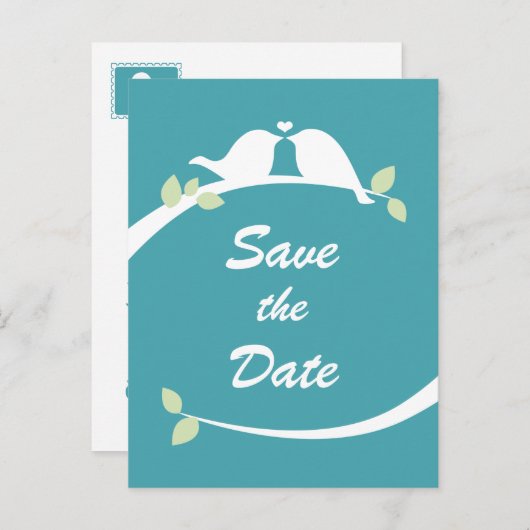 Blaue und weiße Liebesvögel heiraten das Datum ab Ankündigungspostkarte (Vorne/Hinten)