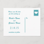 Blaue und weiße Liebesvögel heiraten das Datum ab Ankündigungspostkarte (Rückseite)