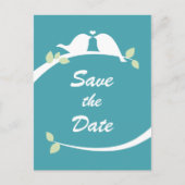 Blaue und weiße Liebesvögel heiraten das Datum ab Ankündigungspostkarte (Vorderseite)