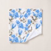 Blaue und weiße Magnolia Blossom Wasserfarbenes Mu Badhandtuch Set (Waschlappen)