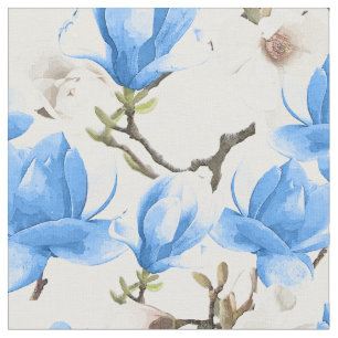 Blaue und weiße Magnolia Blossom Wasserfarbenes Mu Stoff