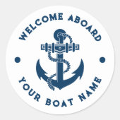 Blaue und weiße Marine-Anker Runder Aufkleber (Vorderseite)