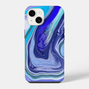 Blaue und weiße Marmor-Abstrakte Fluidkunst iPhone 14 Hülle