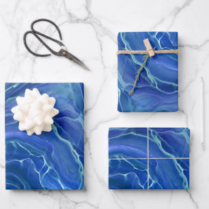 Blaue und weiße Marmor-Acrylabstraktion Geschenkpapier Set
