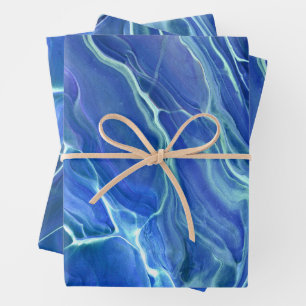 Blaue und weiße Marmor-Acrylabstraktion Geschenkpapier Set