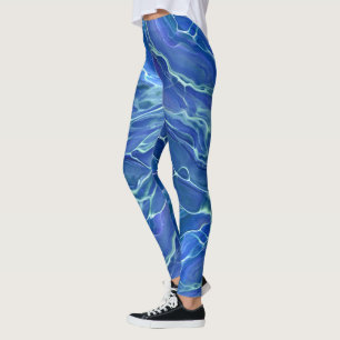Blaue und weiße Marmor-Acrylabstraktion Leggings