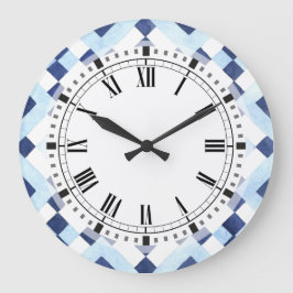 Blaue und weiße marokkanische Geometrische Küche Quadratische Wanduhr