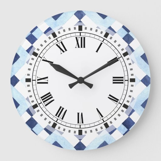 Blaue und weiße marokkanische Geometrische Küche Quadratische Wanduhr (Vorderseite)