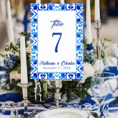 Blaue und weiße marokkanische Hochzeit Tischnummer