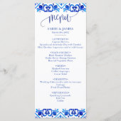 Blaue und weiße marokkanische Musterhochzeit Menükarte (Vorderseite)