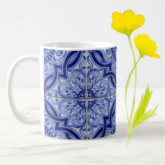 Blaue und weiße mediterrane Keramik Fliesenmuster Kaffeetasse