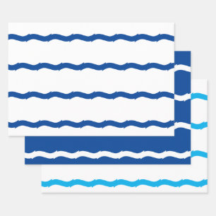 Blaue und weiße Meereswellen Geschenkpapier Set