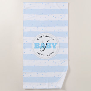 Blaue und weiße Mit Monogramm Babystreifen Strandtuch