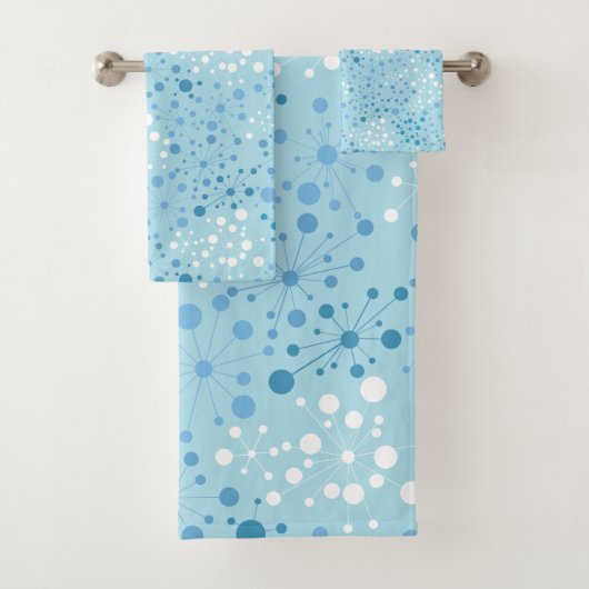 Blaue und weiße Mitte- des JahrhundertsRetro Badhandtuch Set (Insitu)
