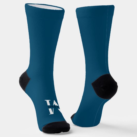 Blaue und weiße moderne klassische Monogramm Socken (Gewinkelt)