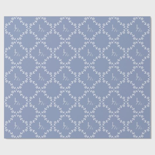 Blaue und weiße Monogramm-Hochzeit Geschenkpapier (Flach)